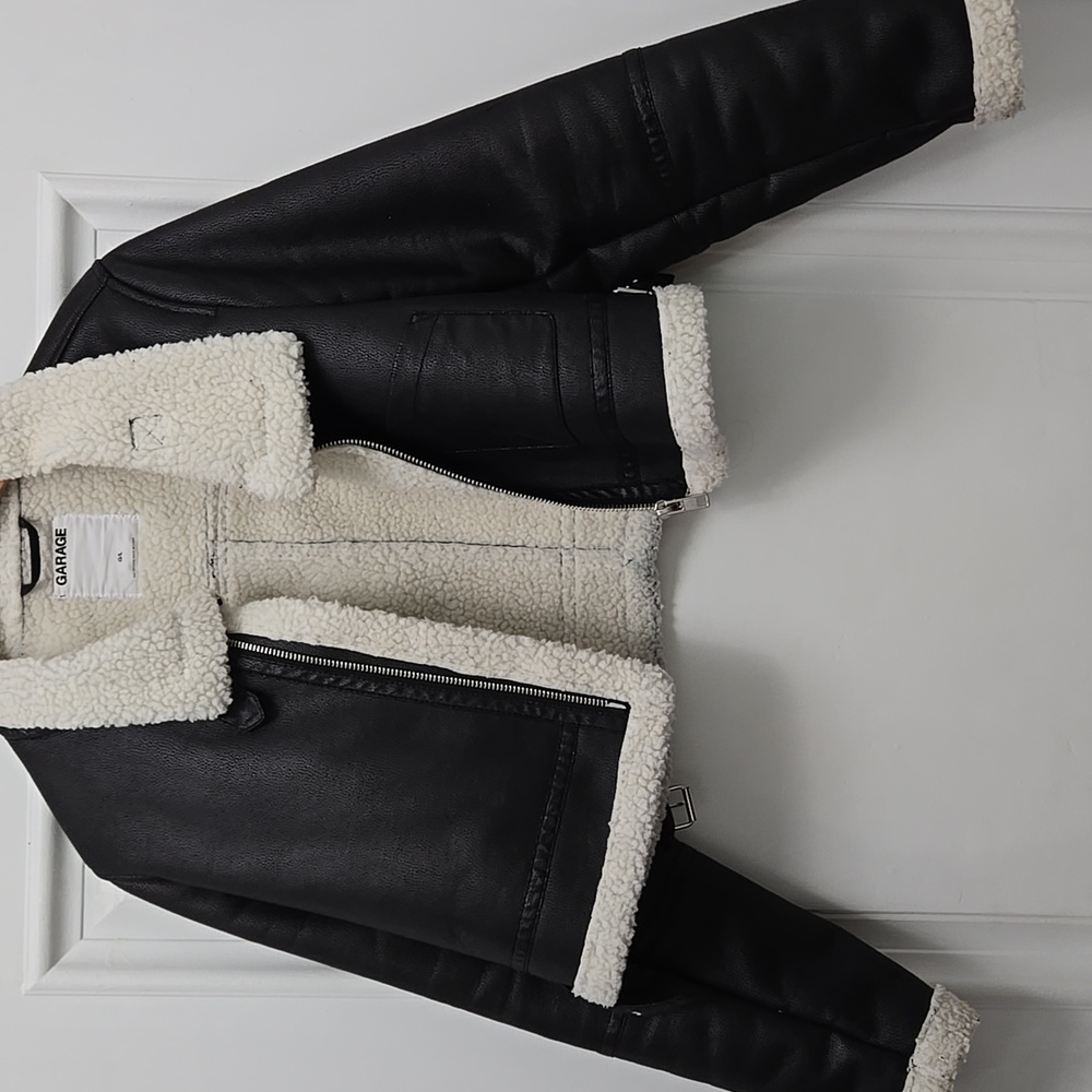 Black and White Moto Shearling Jacket